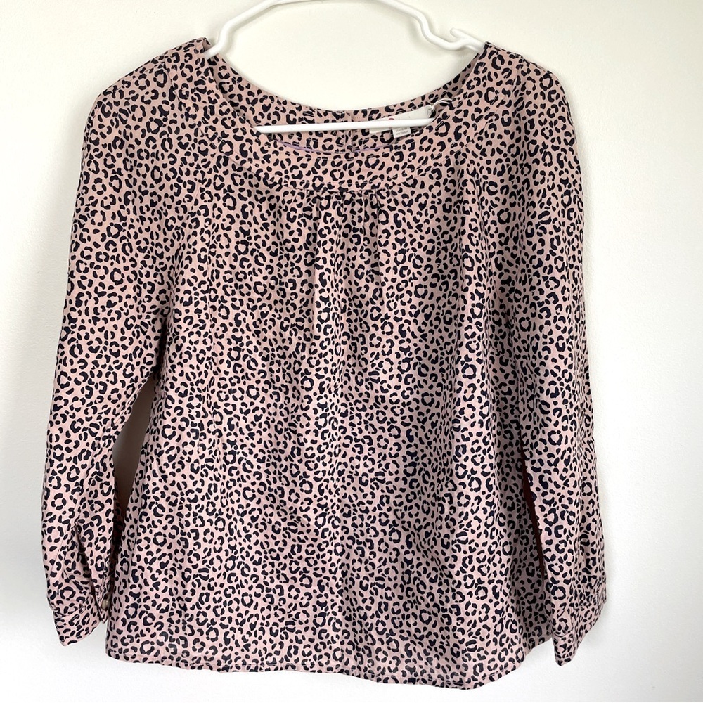 Boden blue and pink leopard type long sleeve blouse